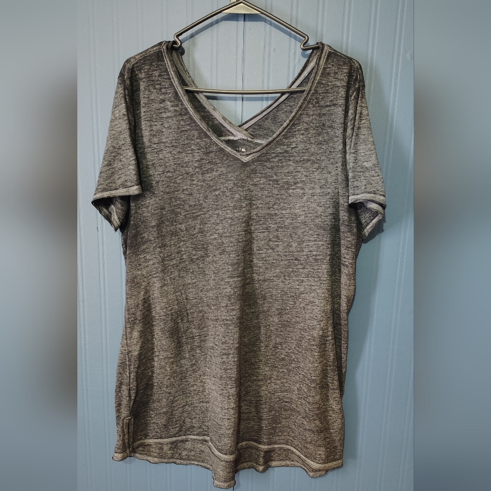 Gray V-Neck Women's Top